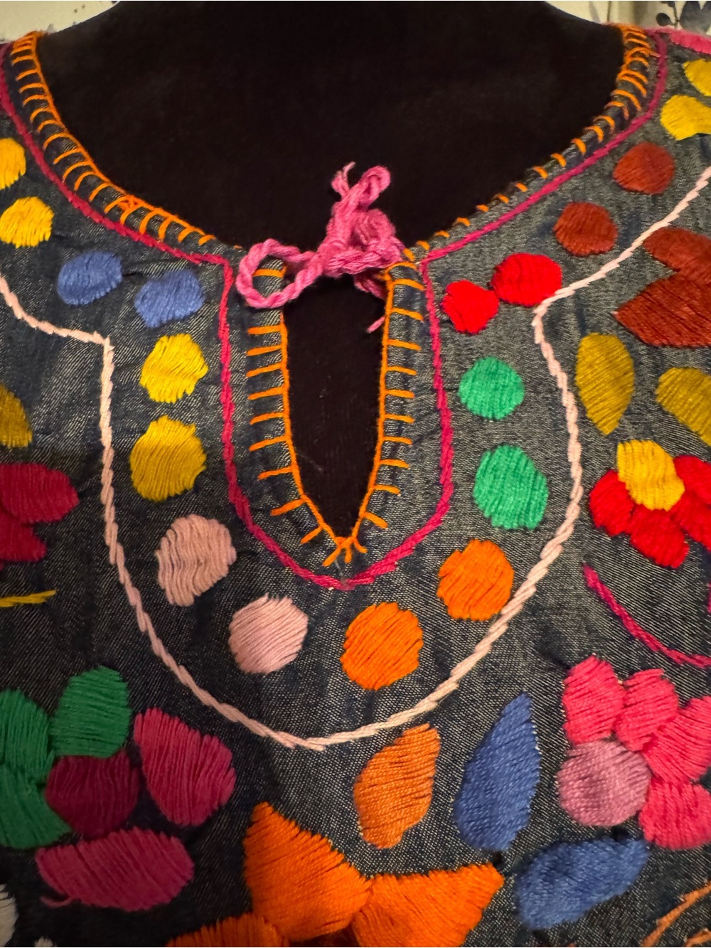 Embroidered Floral Mexican Tunic Dress - with Multicolor Floral Embroidery - Picture 6 of 10